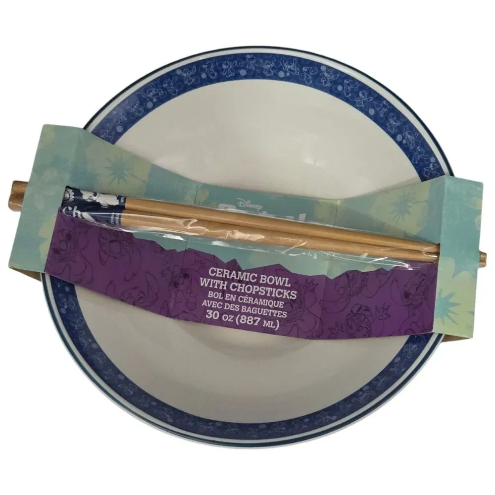 Disney Stitch Ceramic Ramen Noodle Bowl with Chopstick‎ Set of 3pc 30oz